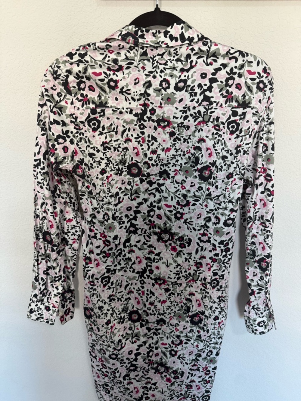 UNTUCKit Simone Tie Waist White Pink Green Floral Buttoned Stretch Shirt Dress 4 - Picture 6 of 9